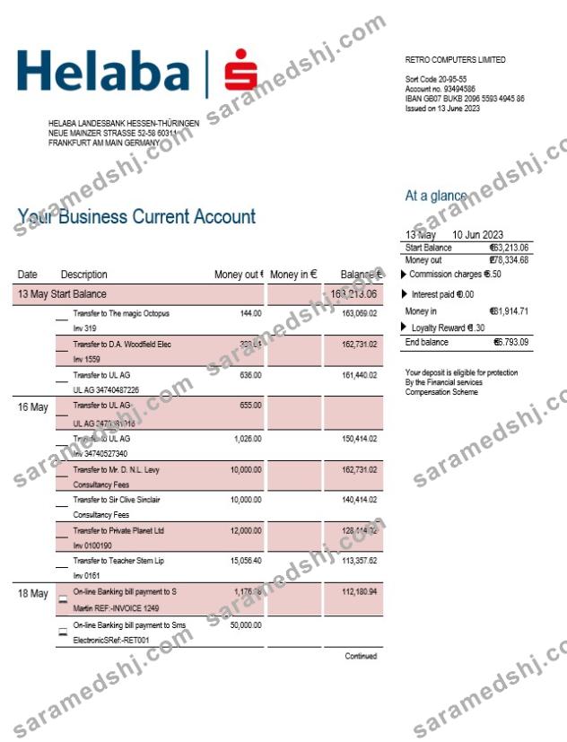 Helaba Bank firm account statement Word and PDF template